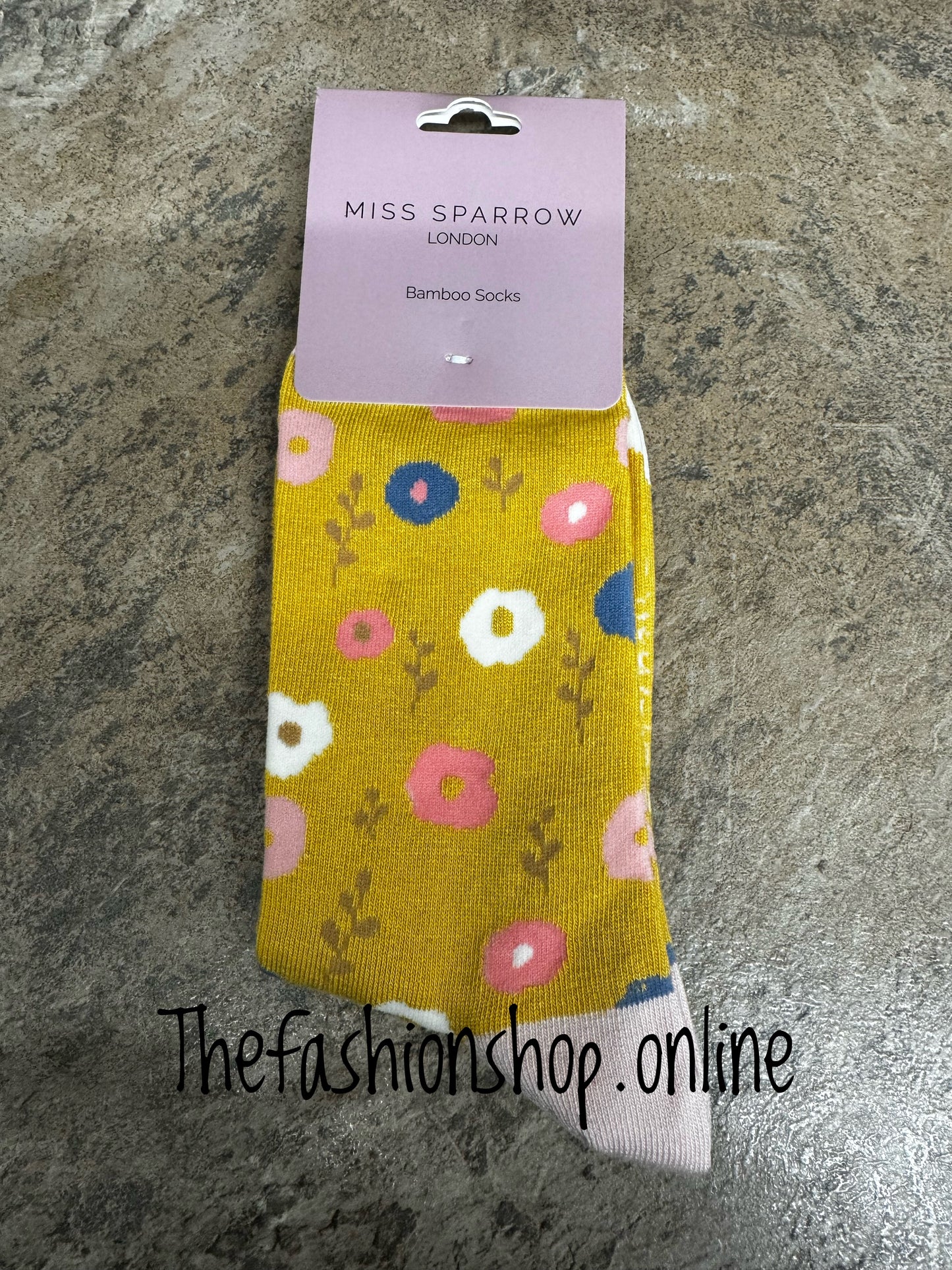 Miss Sparrow Yellow Floral Pattern Bamboo socks 3-7