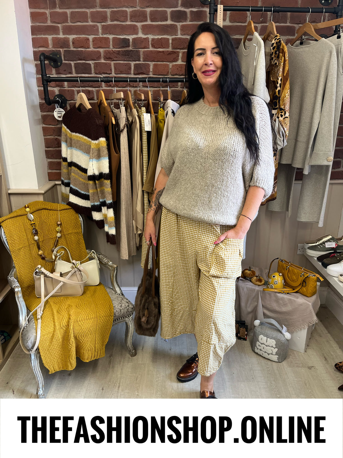 Imogen yellow gingham wide leg trousers 10-18