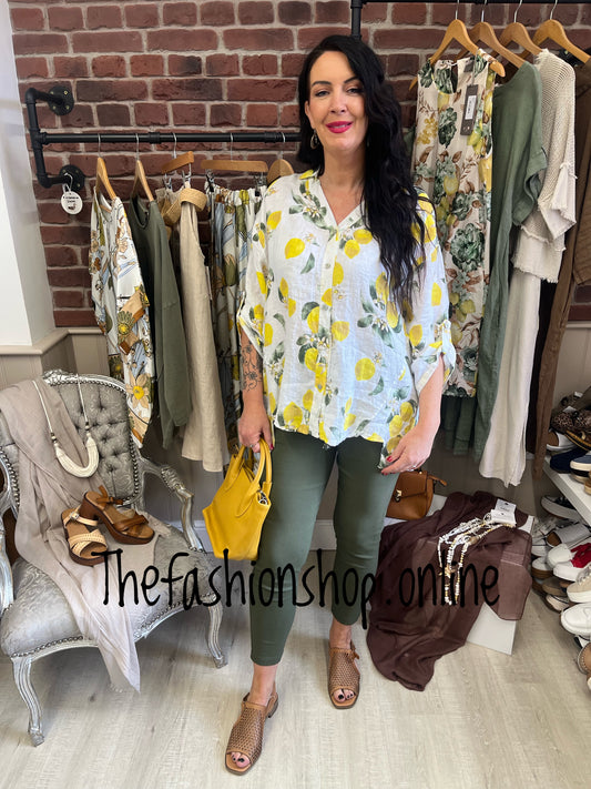 Terri white linen shirt with lemons 12-18