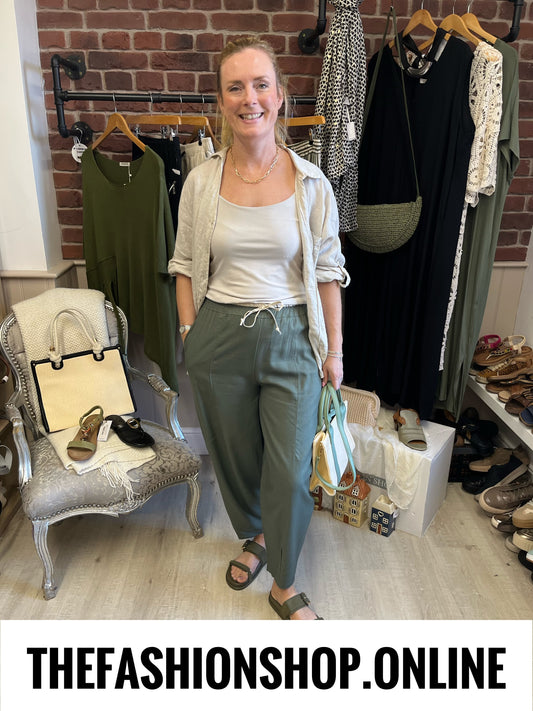 Sasha khaki linen mix relaxed trousers 8-14