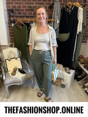 Sasha khaki linen mix relaxed trousers 8-14