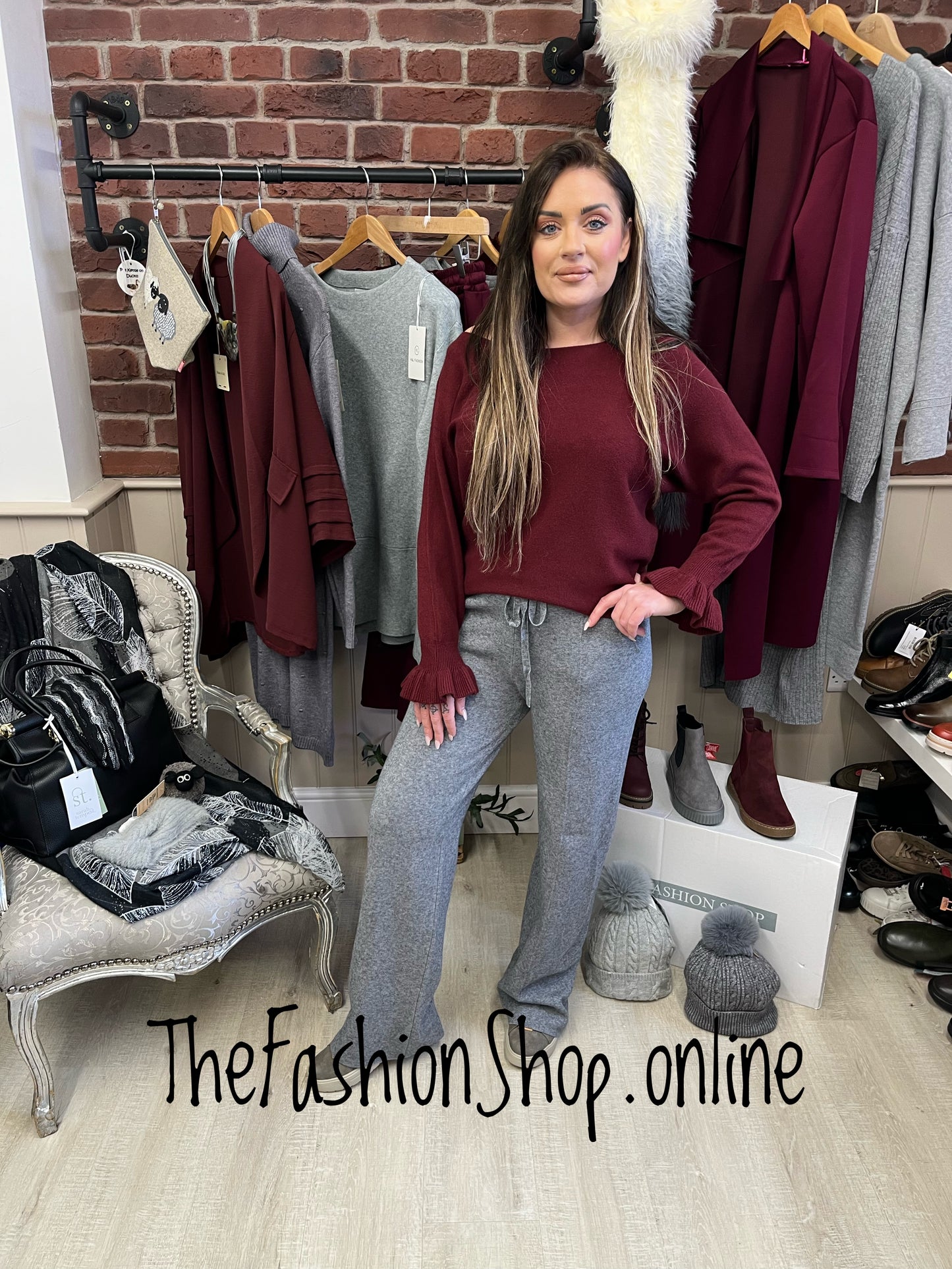 Della wine frill cuff jumper 8-16
