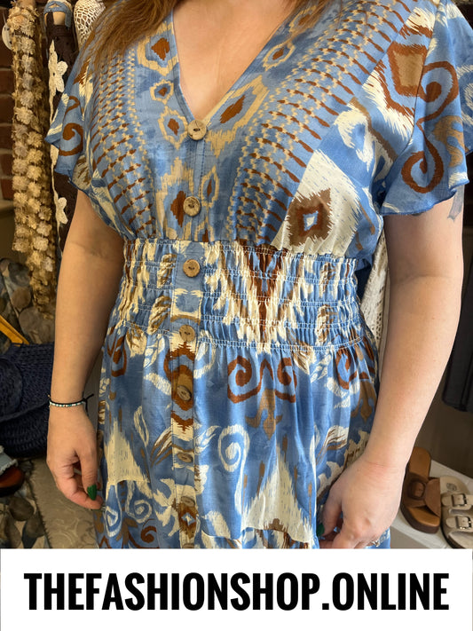 Harmony Indigo Nomad Midi V Neck Dress 10-18