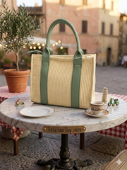 St Tropez small summer bag in cream with khaki