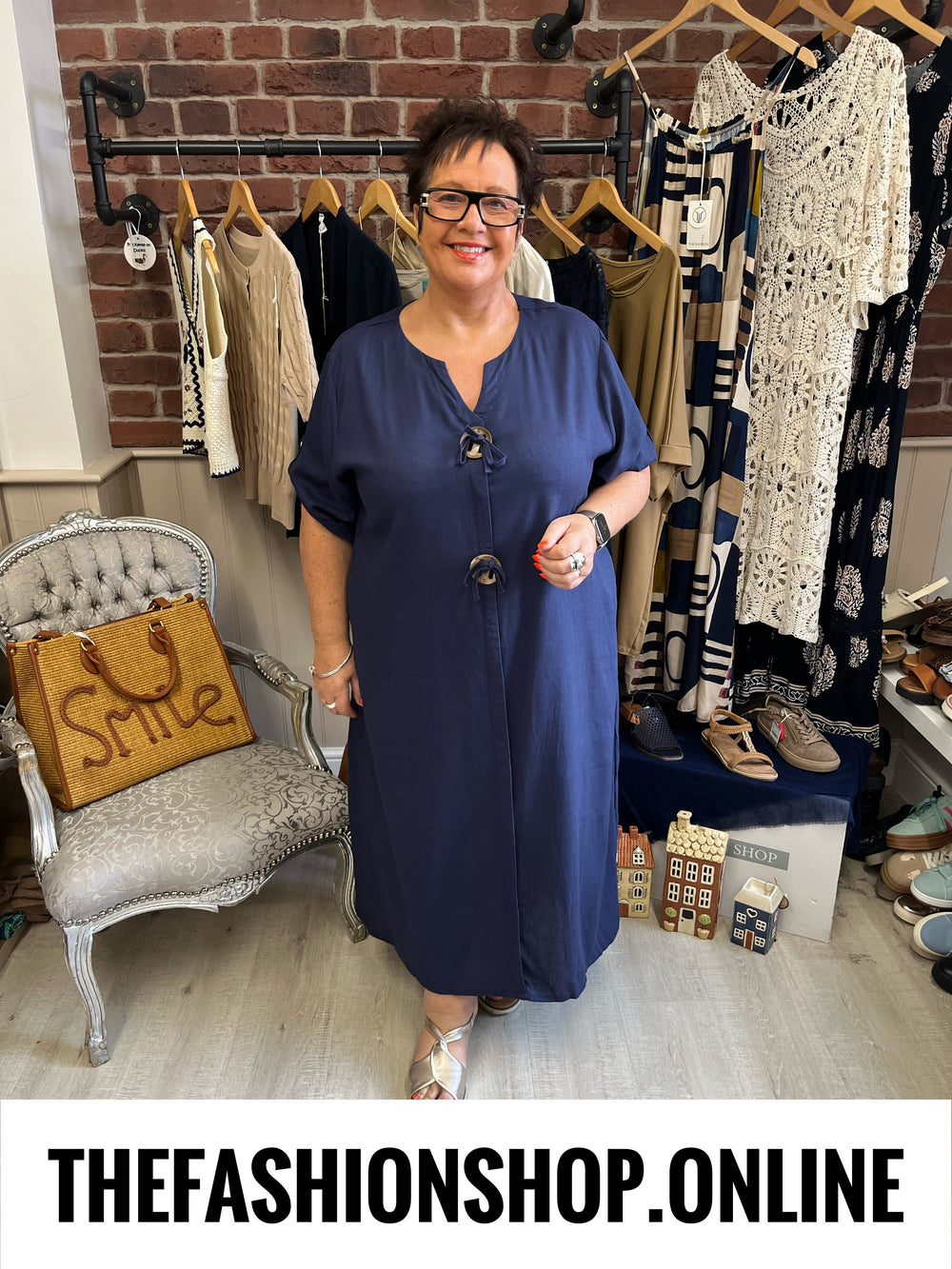 Ashley navy linen mix dress 14-22