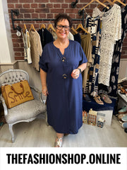 Ashley navy linen mix dress 14-22