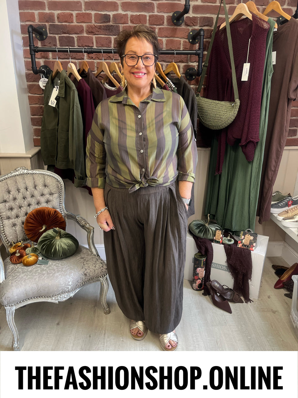 Tabitha khaki striped blouse 10-16