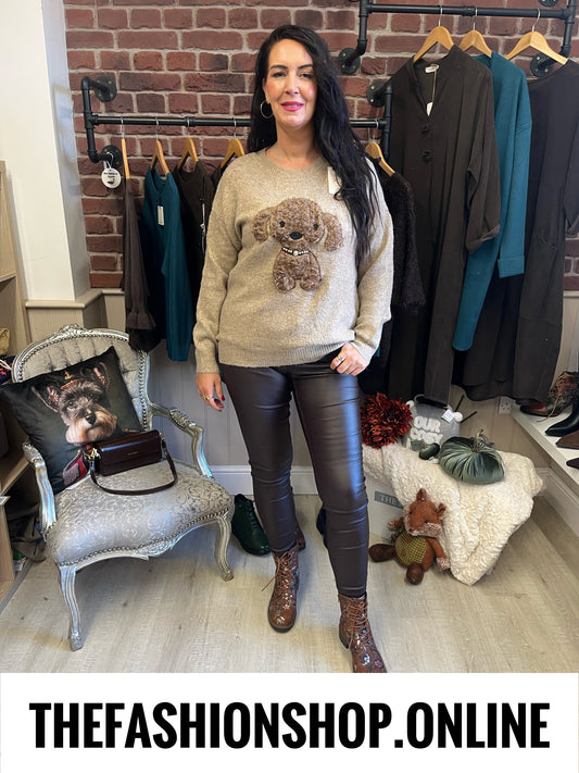 Lottie beige wool mix dog jumper 10-18