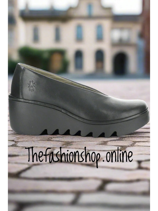 Fly of London Beso Dublin black leather wedge shoes sizes 4-8