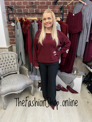 Della wine frill cuff jumper 8-16