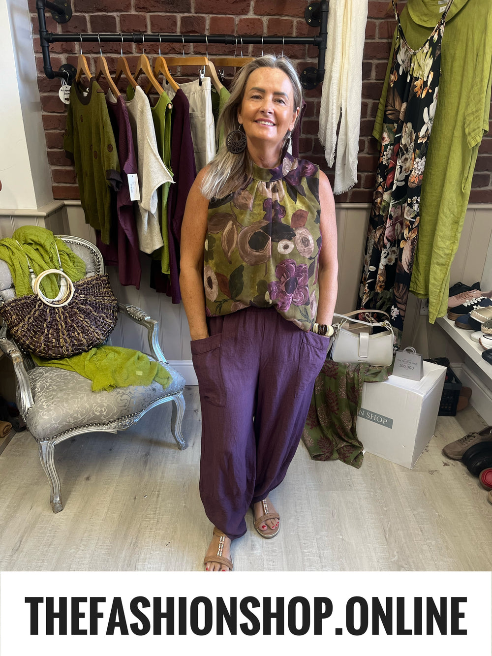Lyra olive and mulberry floral top 8-14