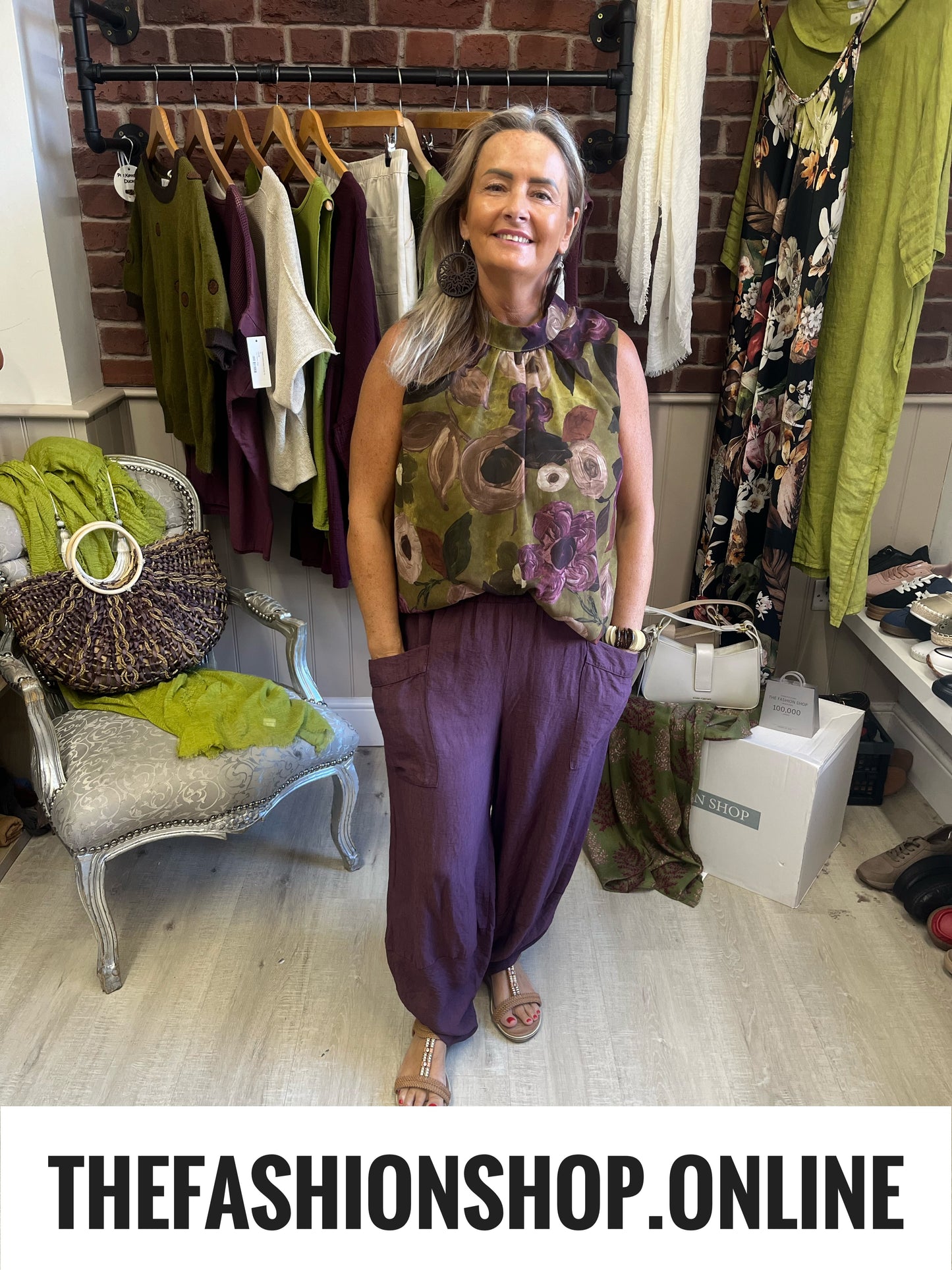 Lyra olive and mulberry floral top 8-14