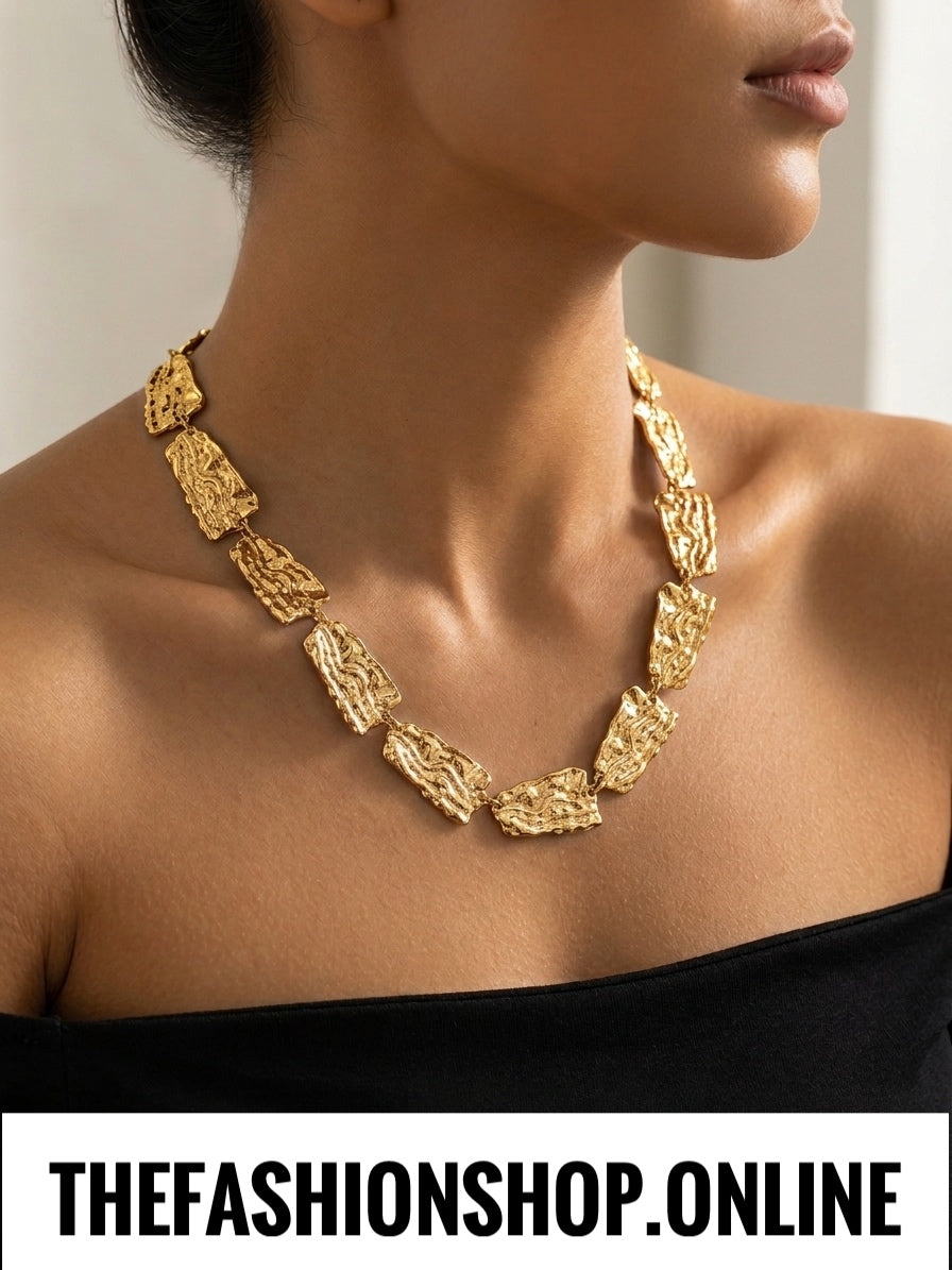 Textured Long Necklace in Gold