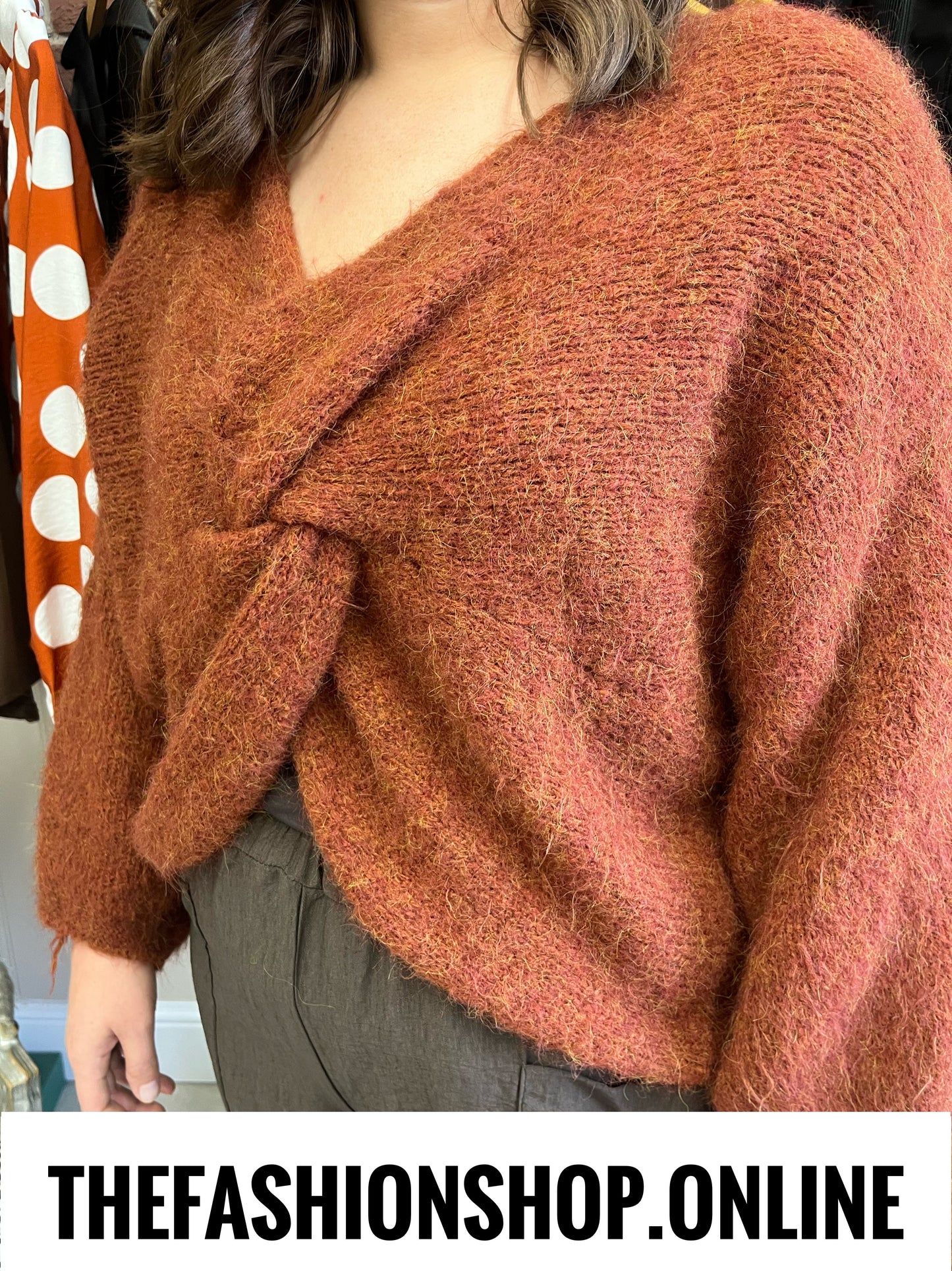 Evelyn cinnamon twist front wool mix jumper 10-18