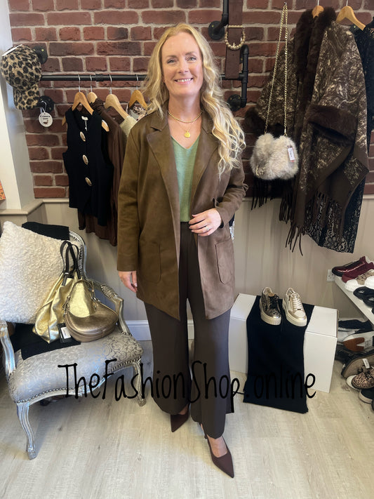 Cassie brown faux suede mid length jacket 10-16