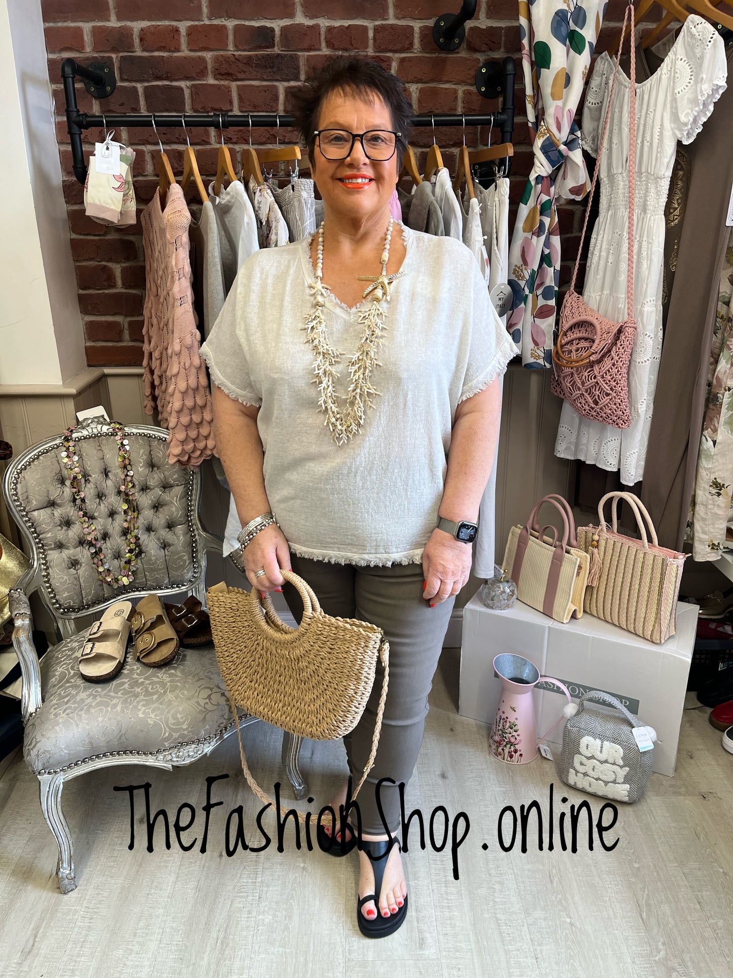 Rosa stone raw edge linen mix top 14-18