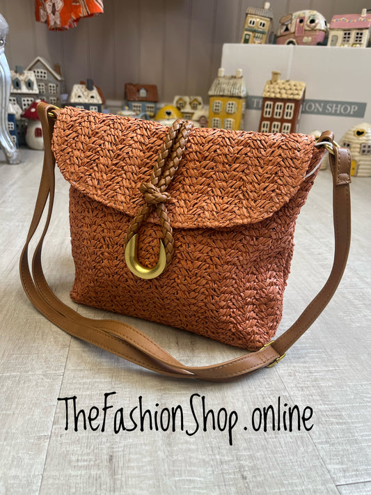 Betsy rust straw shoulder bag