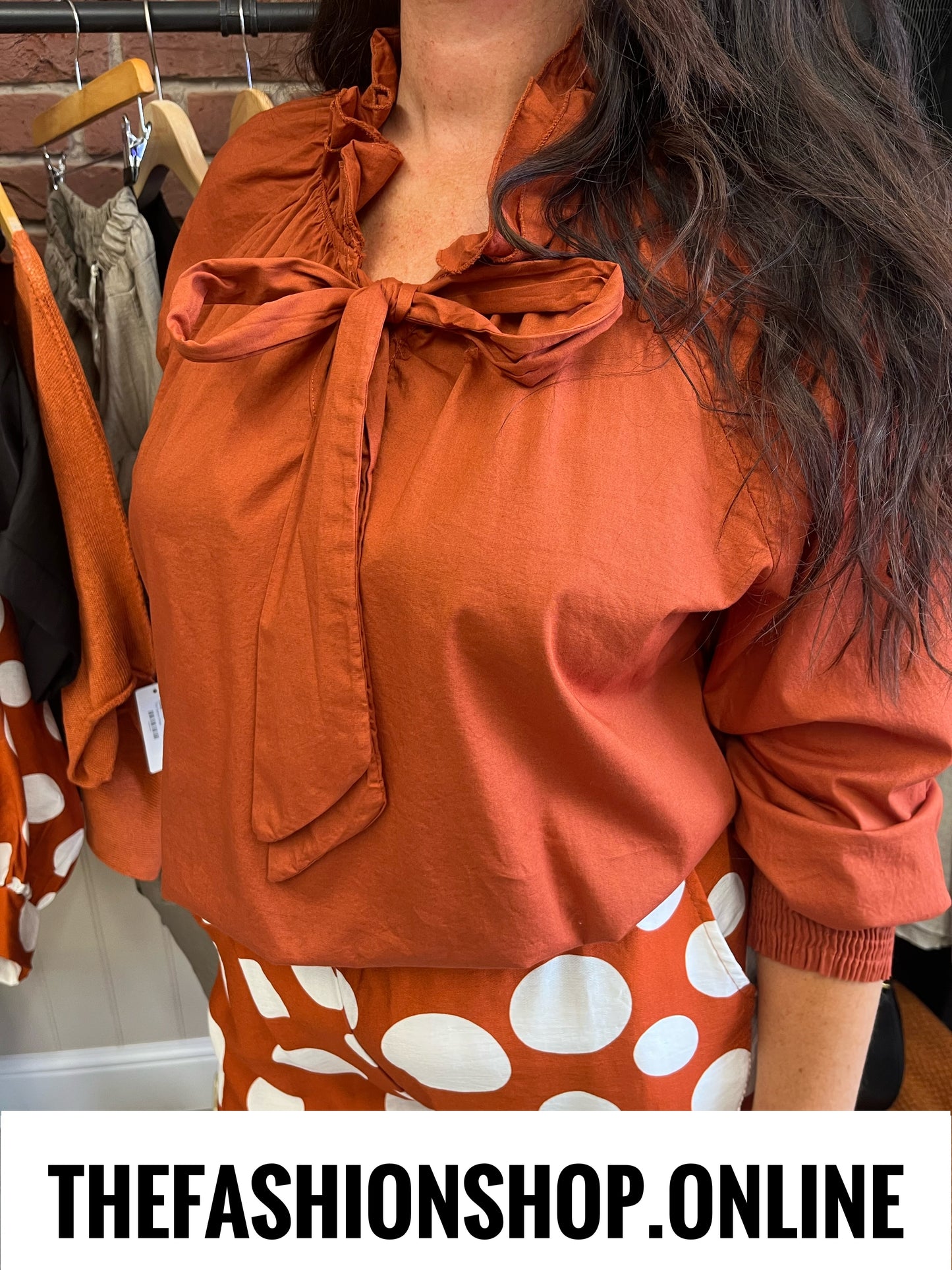 Casey cinnamon tie neck blouse 14-18