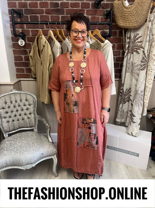 Nadia antique rose linen mix dress 14-20