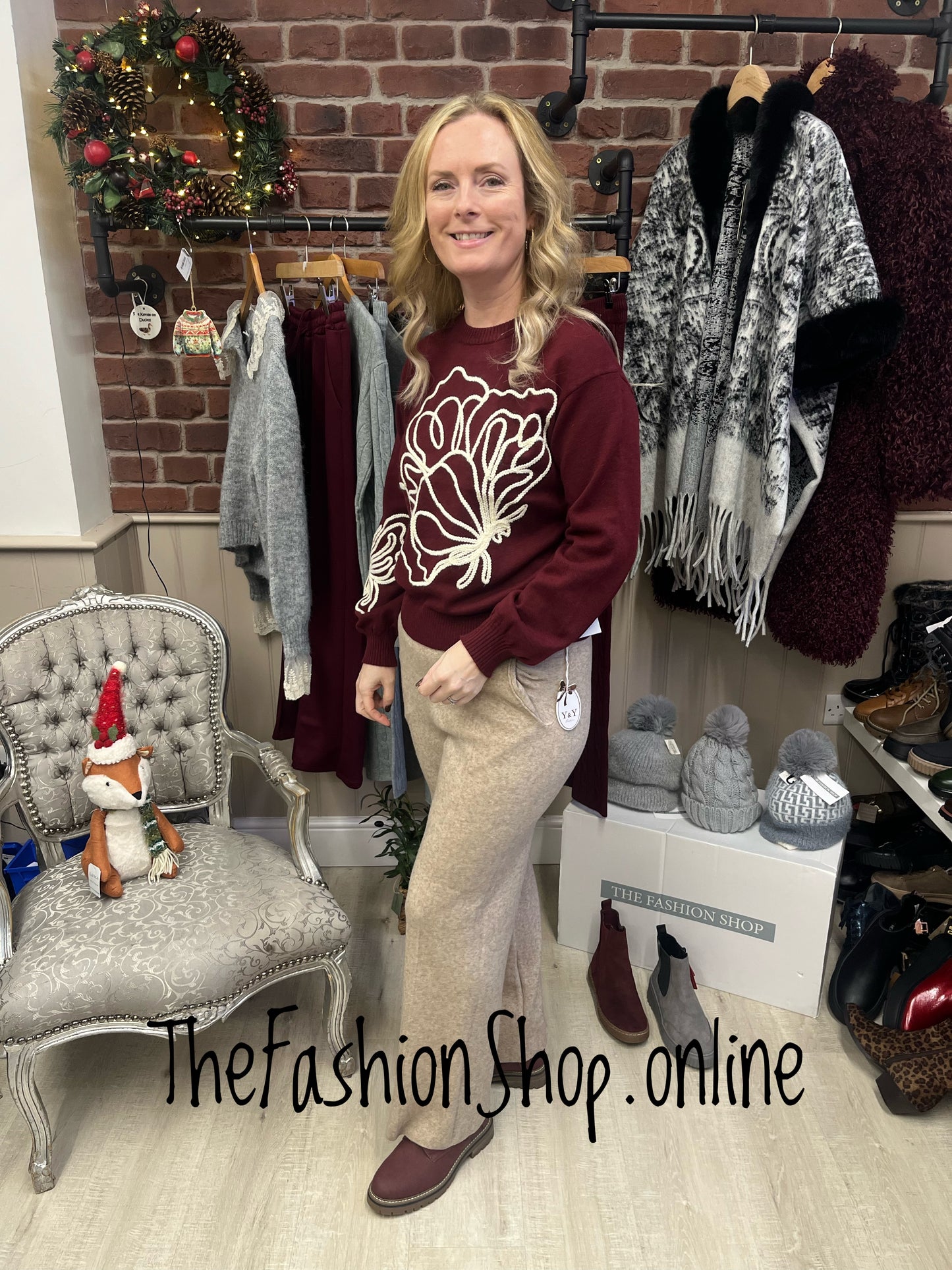 Rebecca wine embroidered jumper 8-12