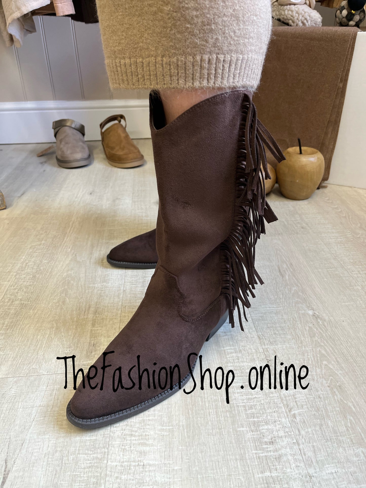 Tiffany brown faux suede cowboy boot sizes 3-8 (36-41)
