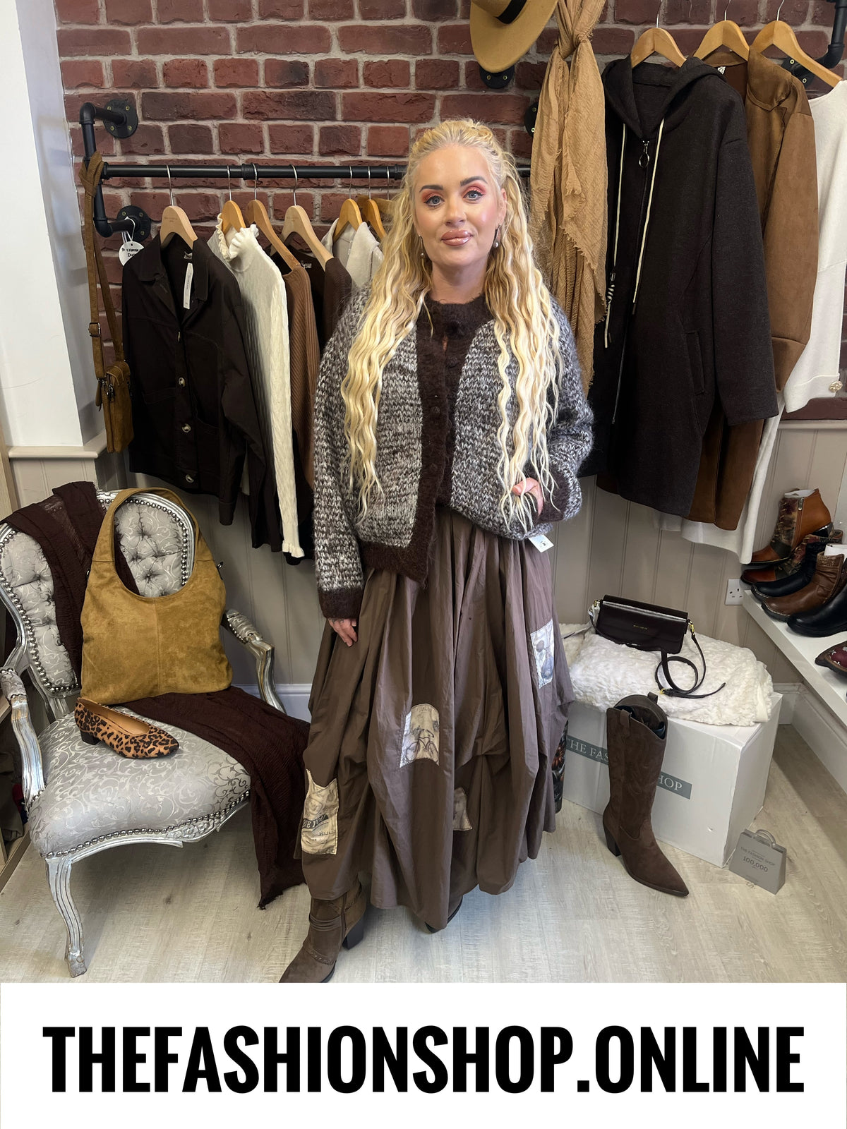 Bonnie brown marled wool mix chunky cardigan 10-18