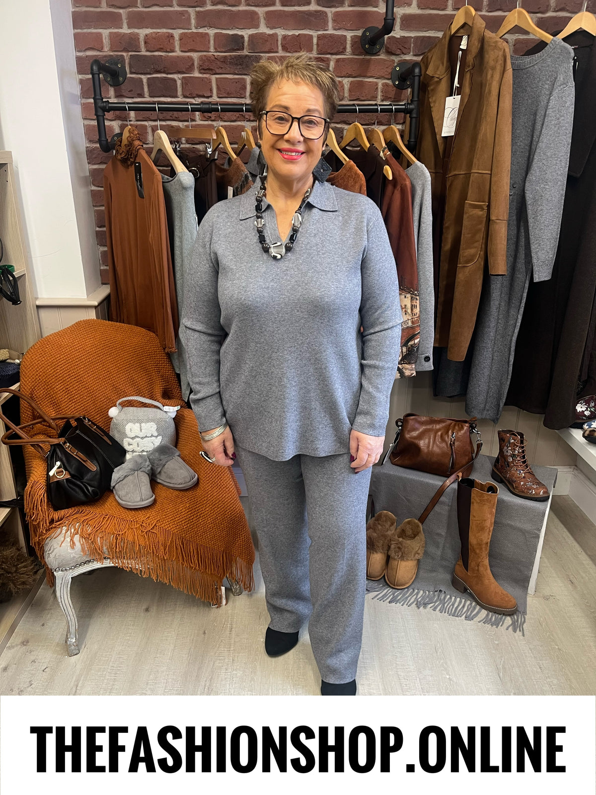 Emily grey cashmere mix co-ord 10-16