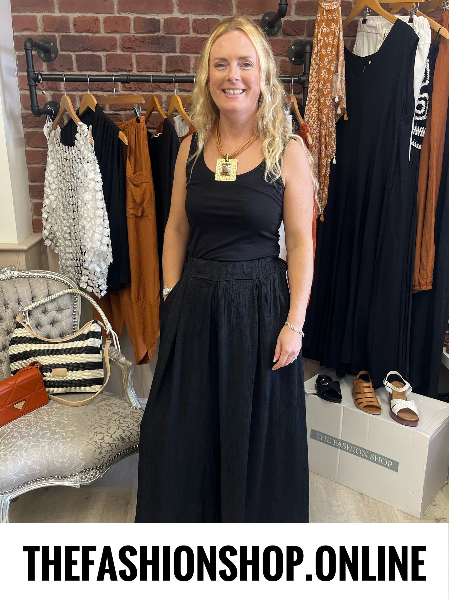 Tiffany black jacquard wide leg trousers 10-16