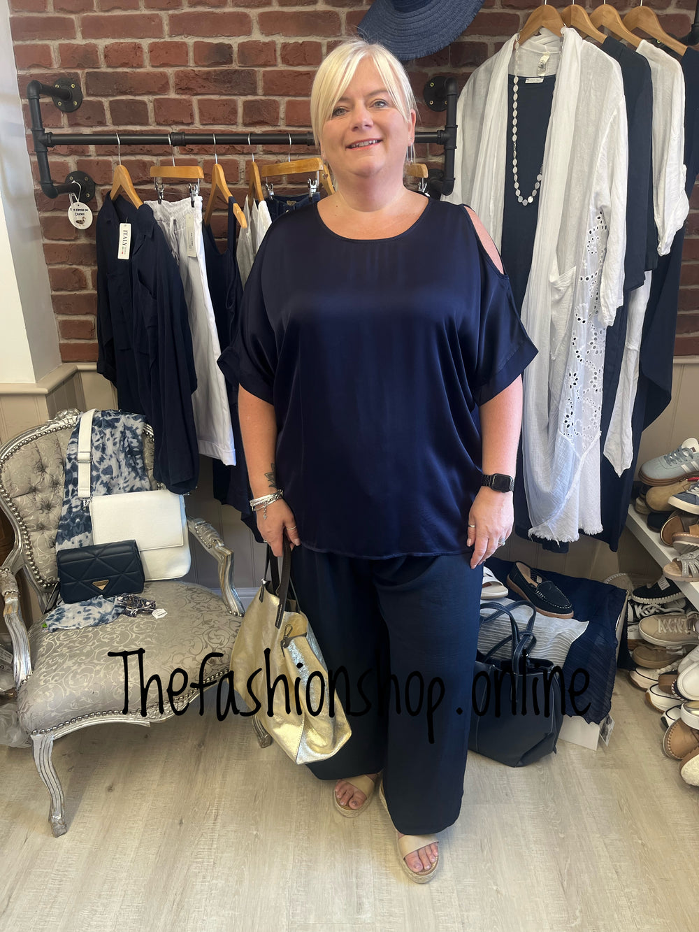 Bernice navy cold shoulder top 14-20