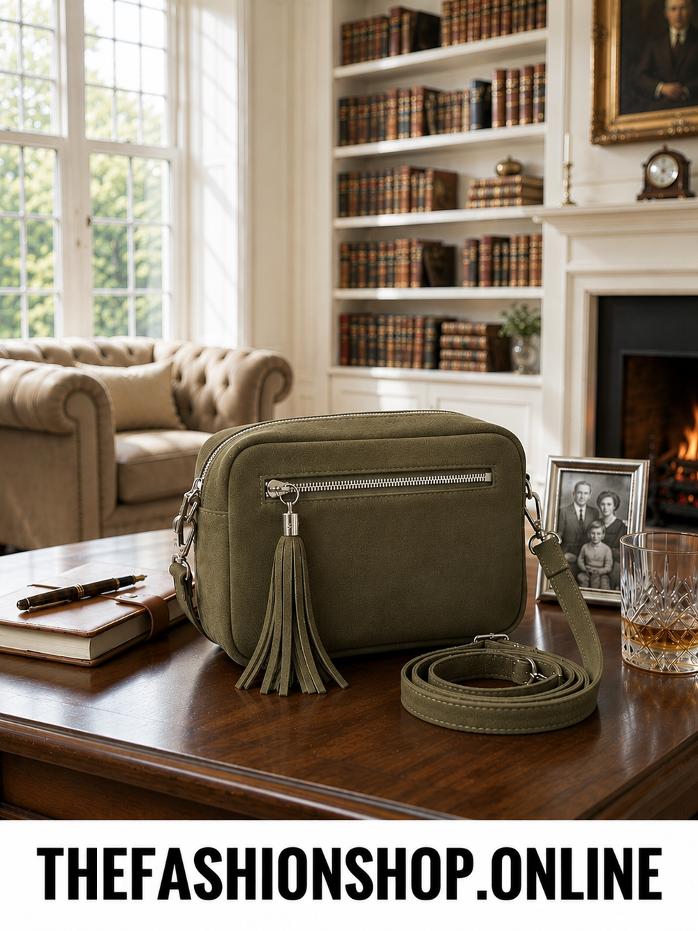 Leather Khaki Green Suede Shoulder Bag