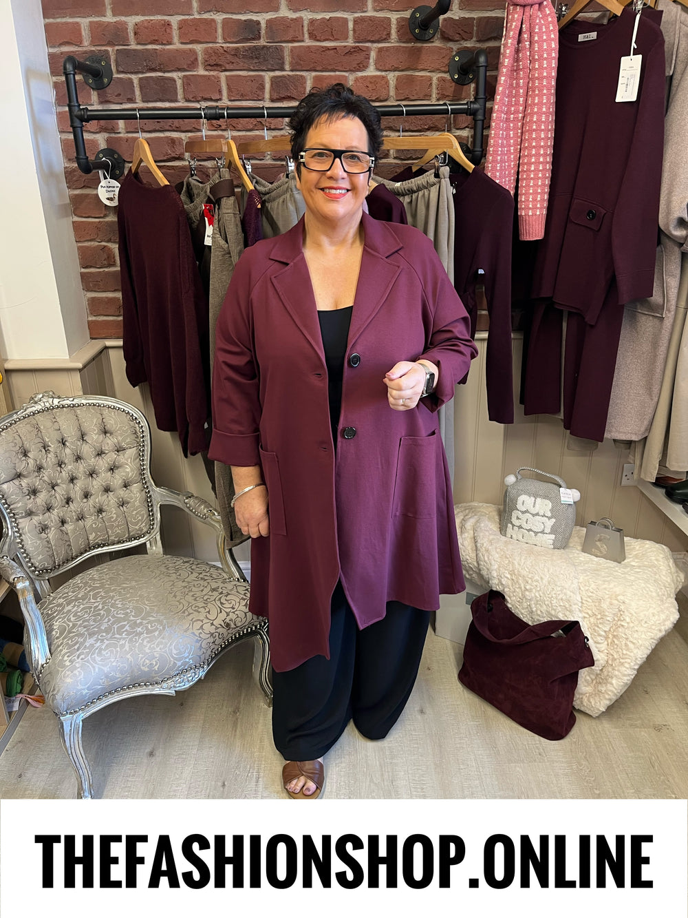 Thea wine mid length jacket 14-20
