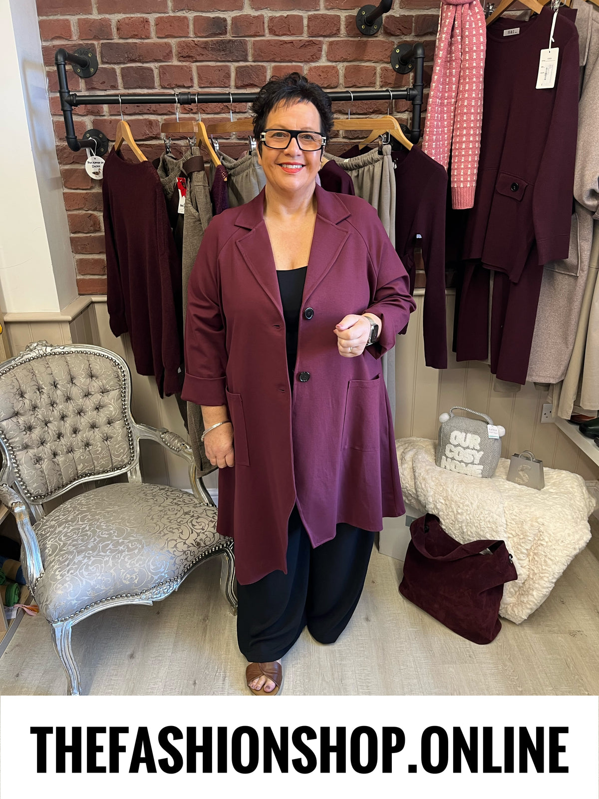 Thea wine mid length jacket 14-20