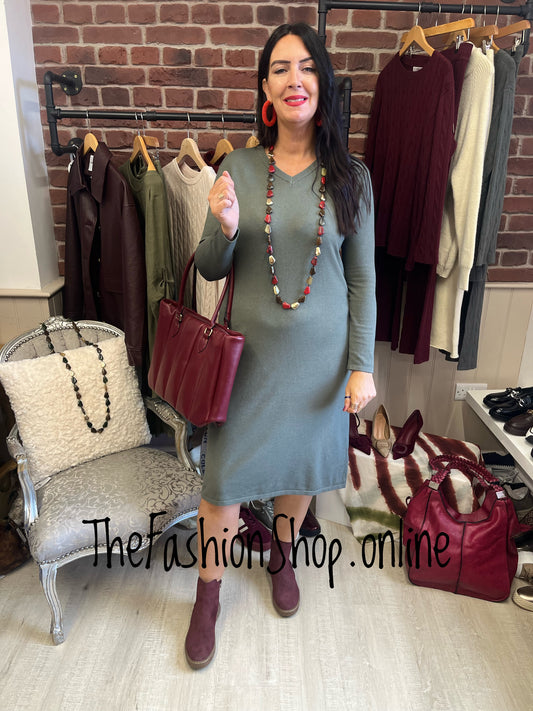 Mia khaki cashmere mix jumper dress 12-16