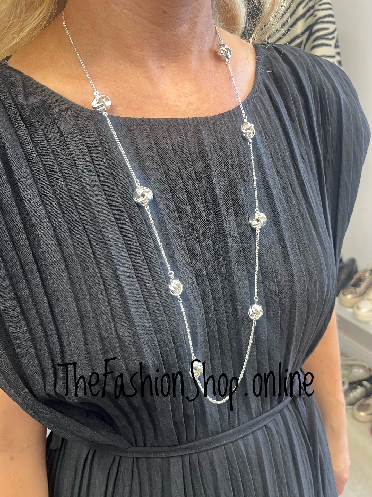 Long silver knot necklace