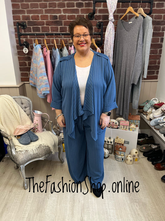 Chloe denim blue striped waterfall jacket 14-22