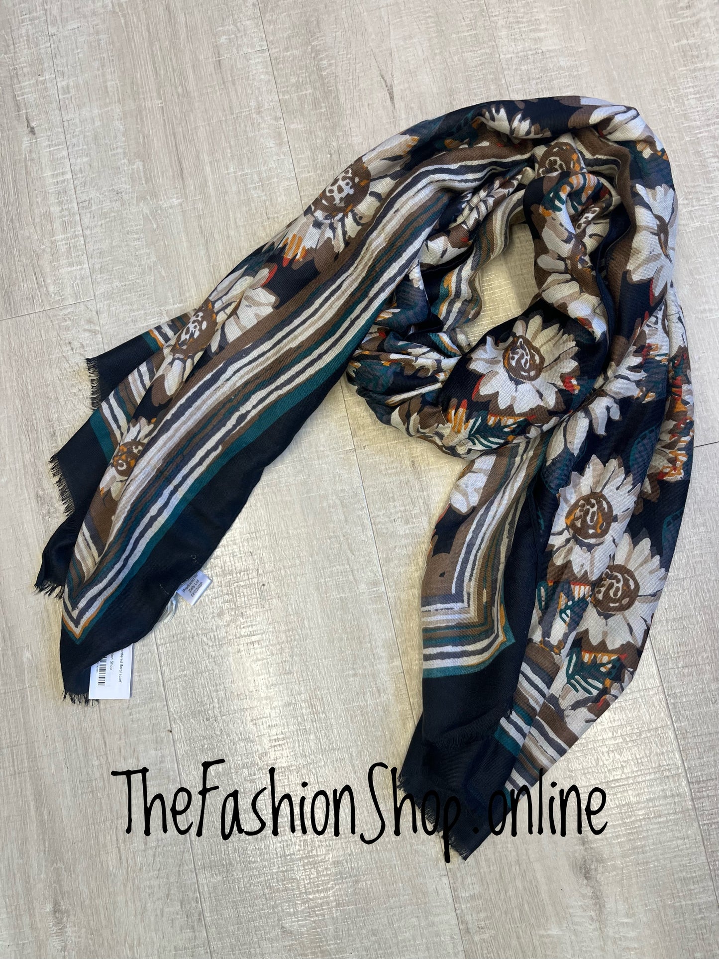 Zelly bordered floral scarf