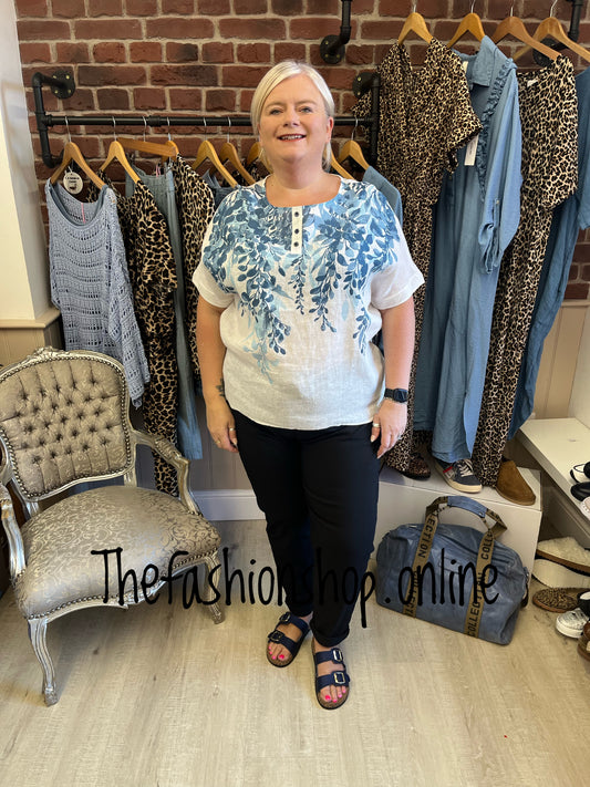 Fly Out blue and white linen high low top 14-18