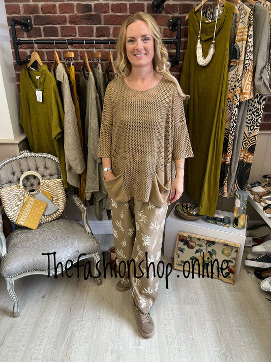 Saloos camel crochet summer jumper sizes 12-18