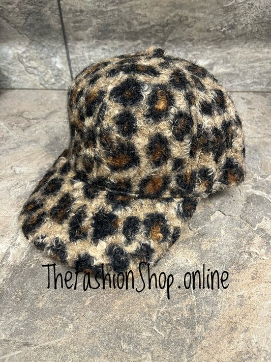 Leopard print boucle hat