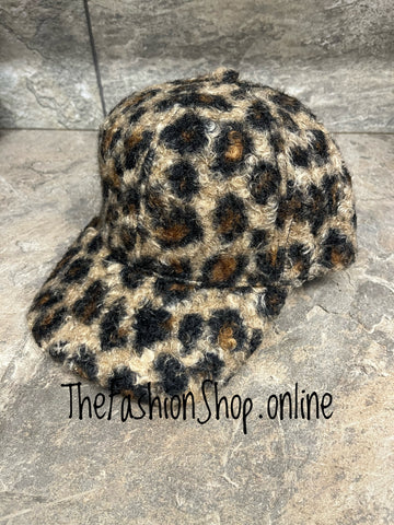 Leopard print boucle hat