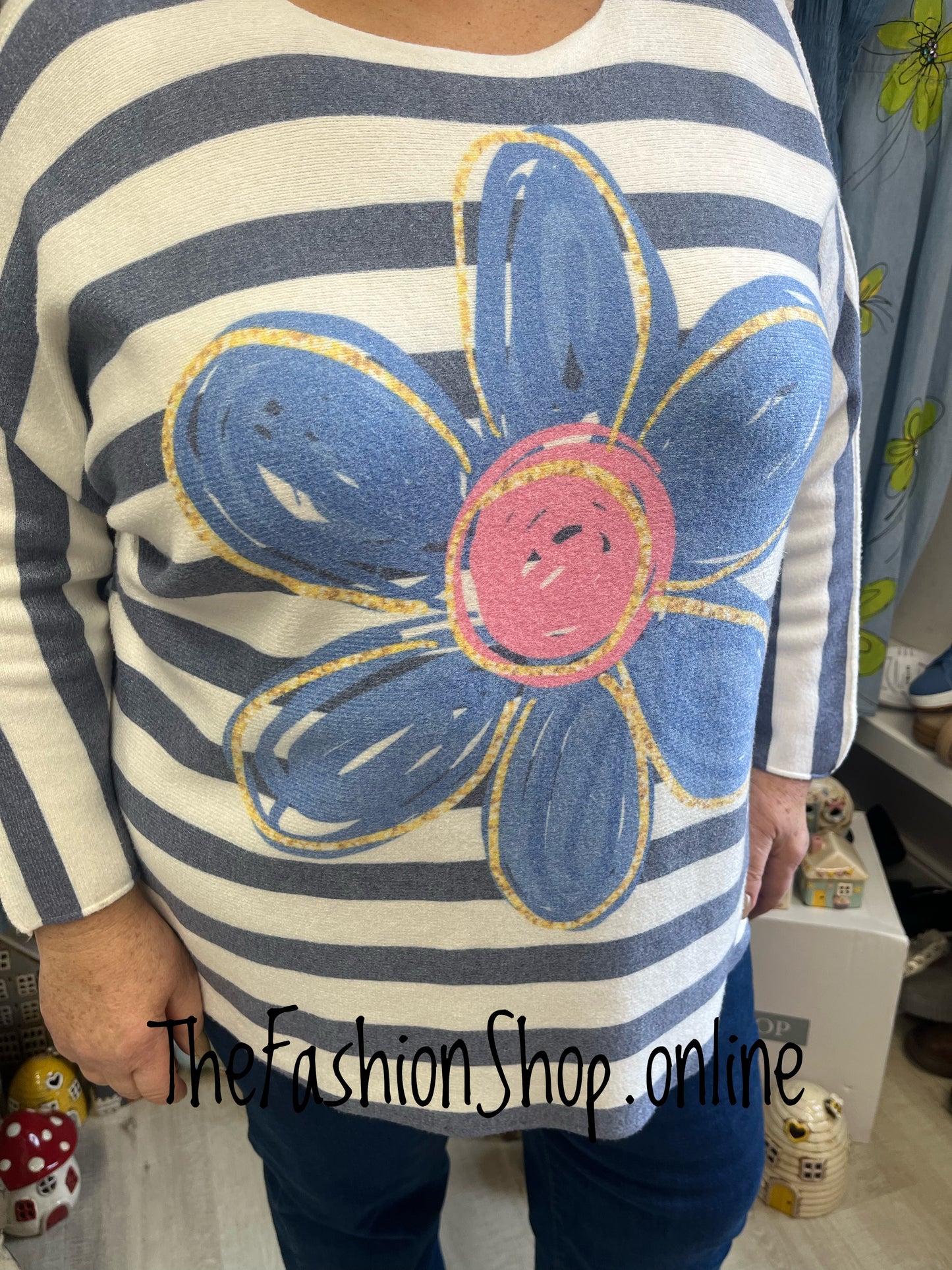 Frances daisy stripe soft knit jumper 14-22