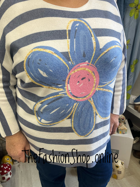 Frances daisy stripe soft knit jumper 14-22