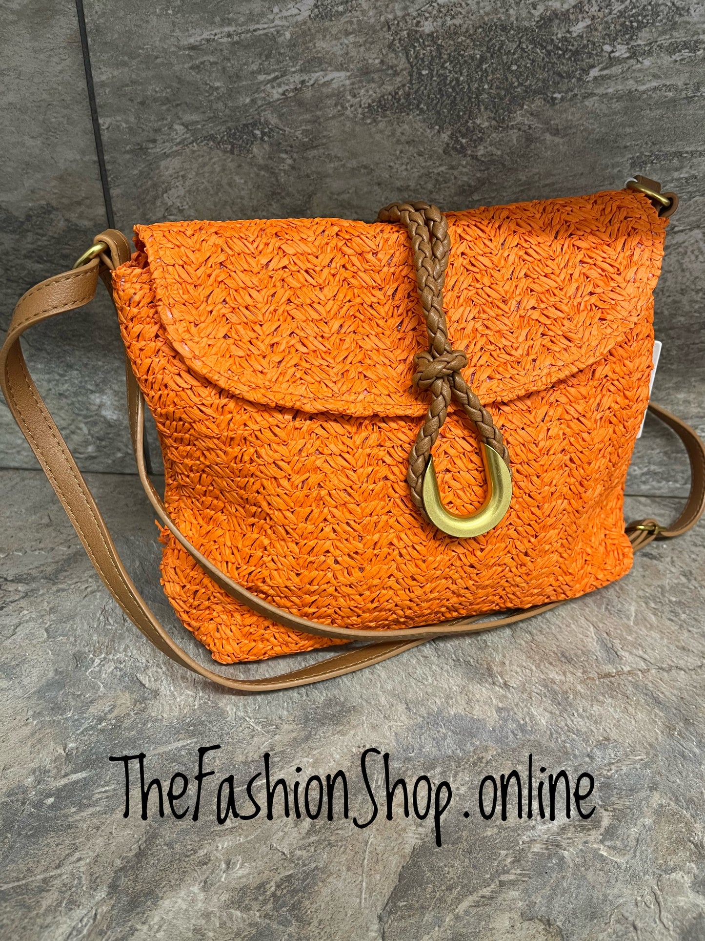 Betsy orange straw shoulder bag