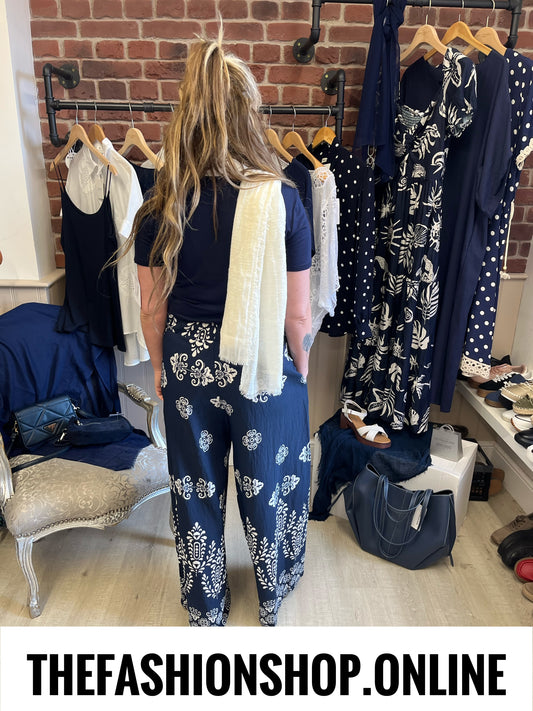 Harley navy damask print trousers 8-12