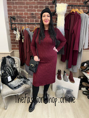 Alison wine cable knit jumper dress 14-18