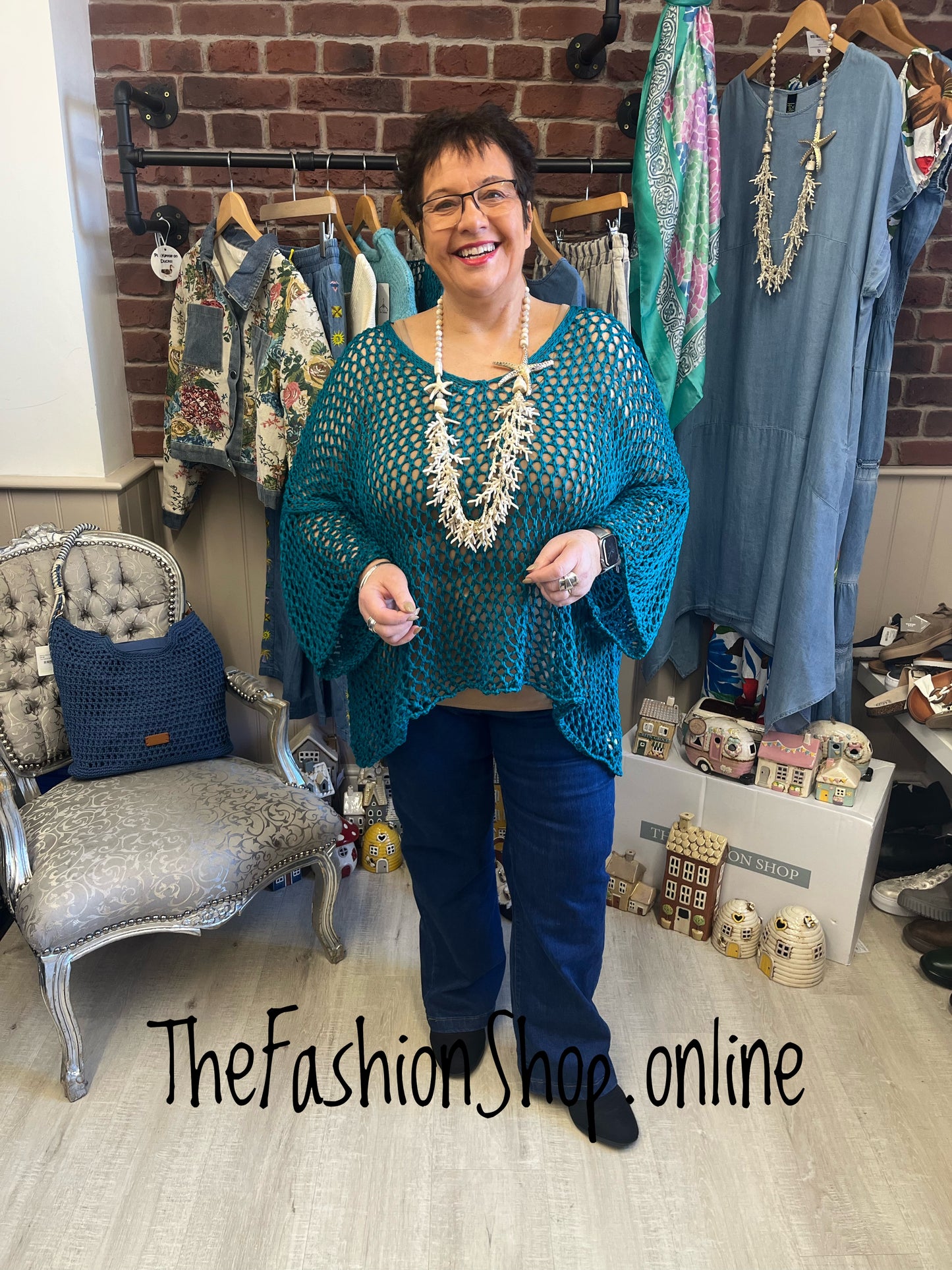 Evelyn teal crochet layering top 14-22