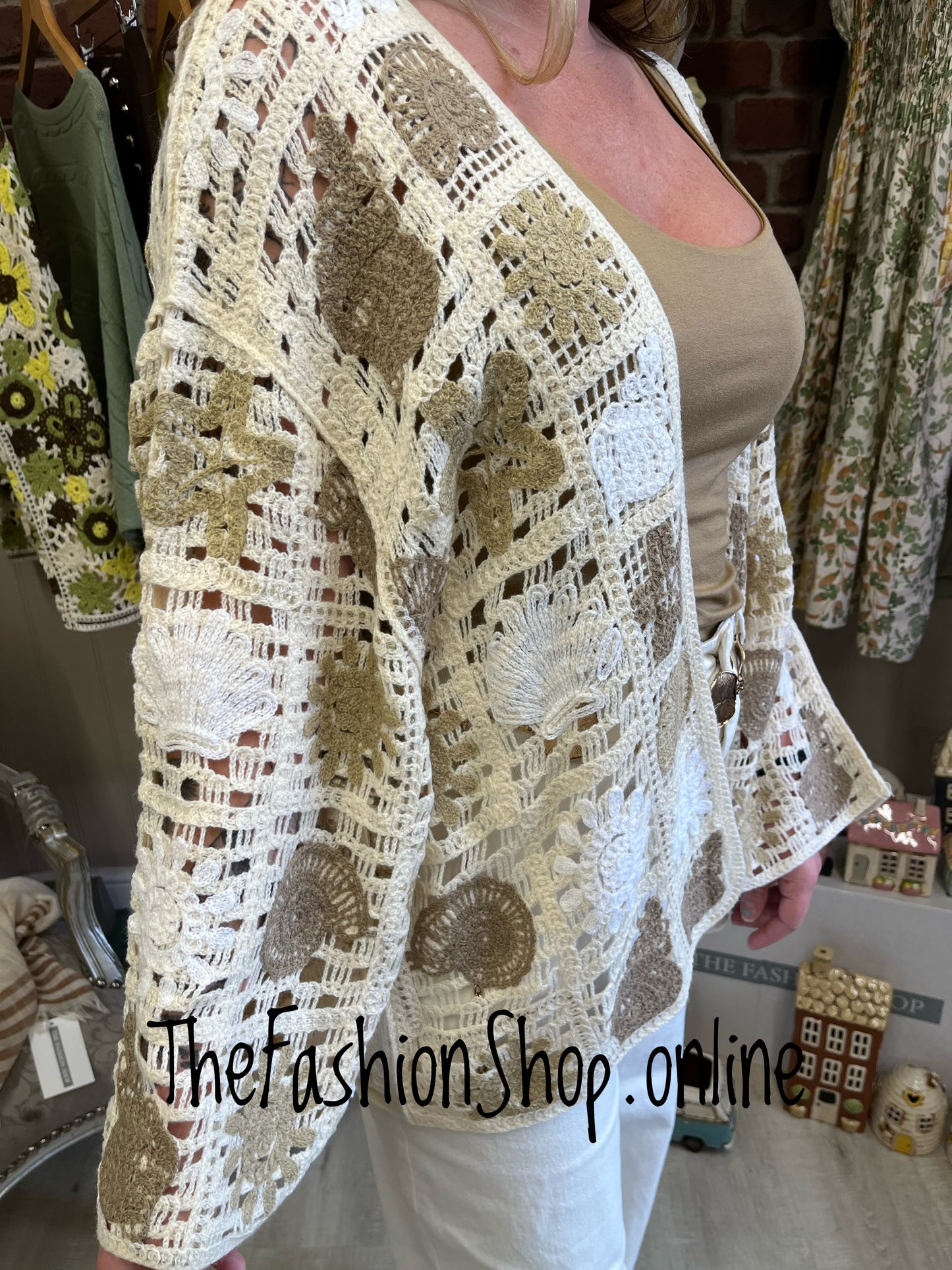 Kimmy cream and mocha crochet cardigan 8-16