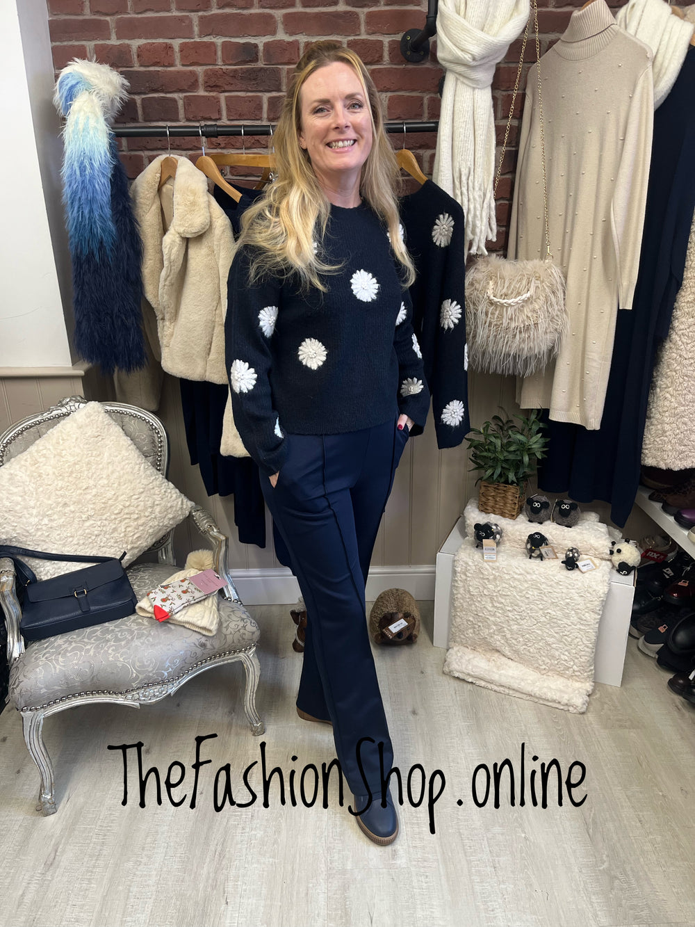 Layla navy and cream jumper sizes 10-16