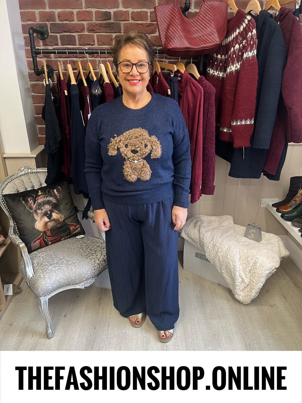 Lottie navy wool mix dog jumper 10-18