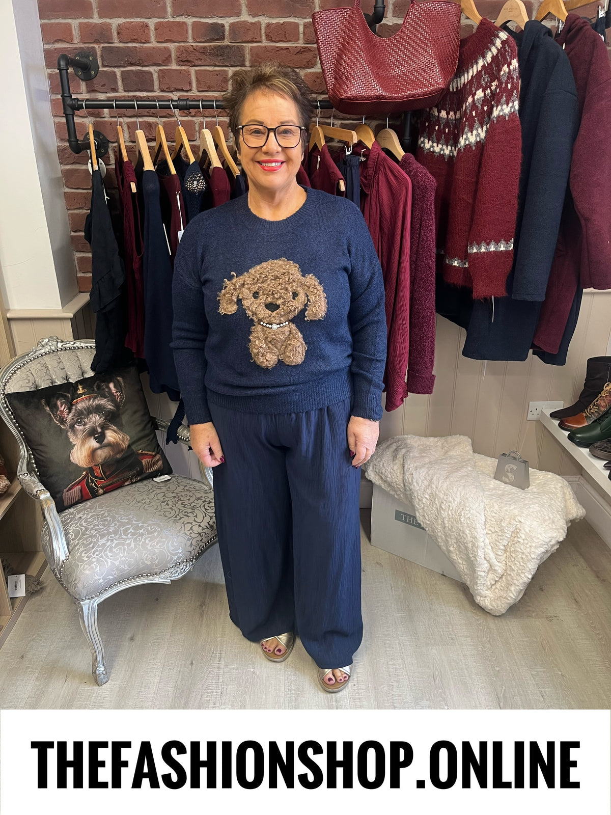 Lottie navy wool mix dog jumper 10-18